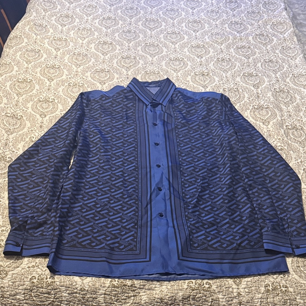 Versace Navy and Black Geometric Shirt